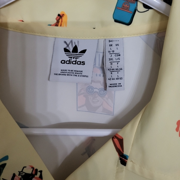 Adidas Originals Enjoy Summer Button Down Yellow Shirt Mens Large - Picture 4 of 8